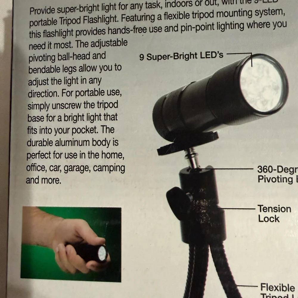 Adjustable Black Tripod Flashlight
